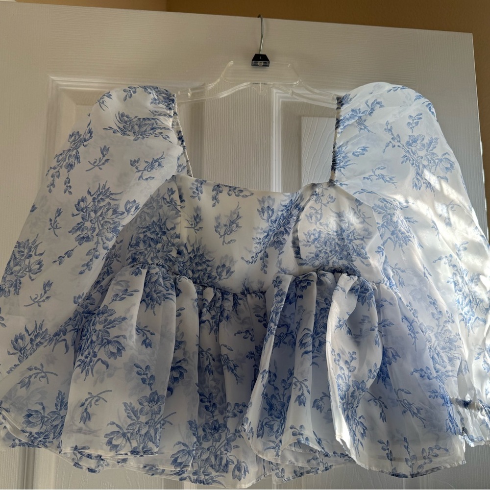 NWT Selkie Bed and Breakfast Bubble Top Blue White Medium
